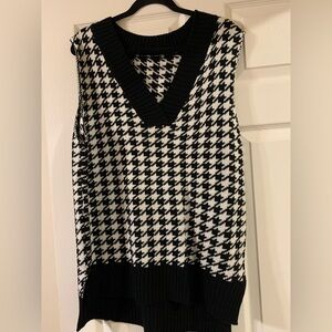 Black and White Houndstooth Sweater Vest